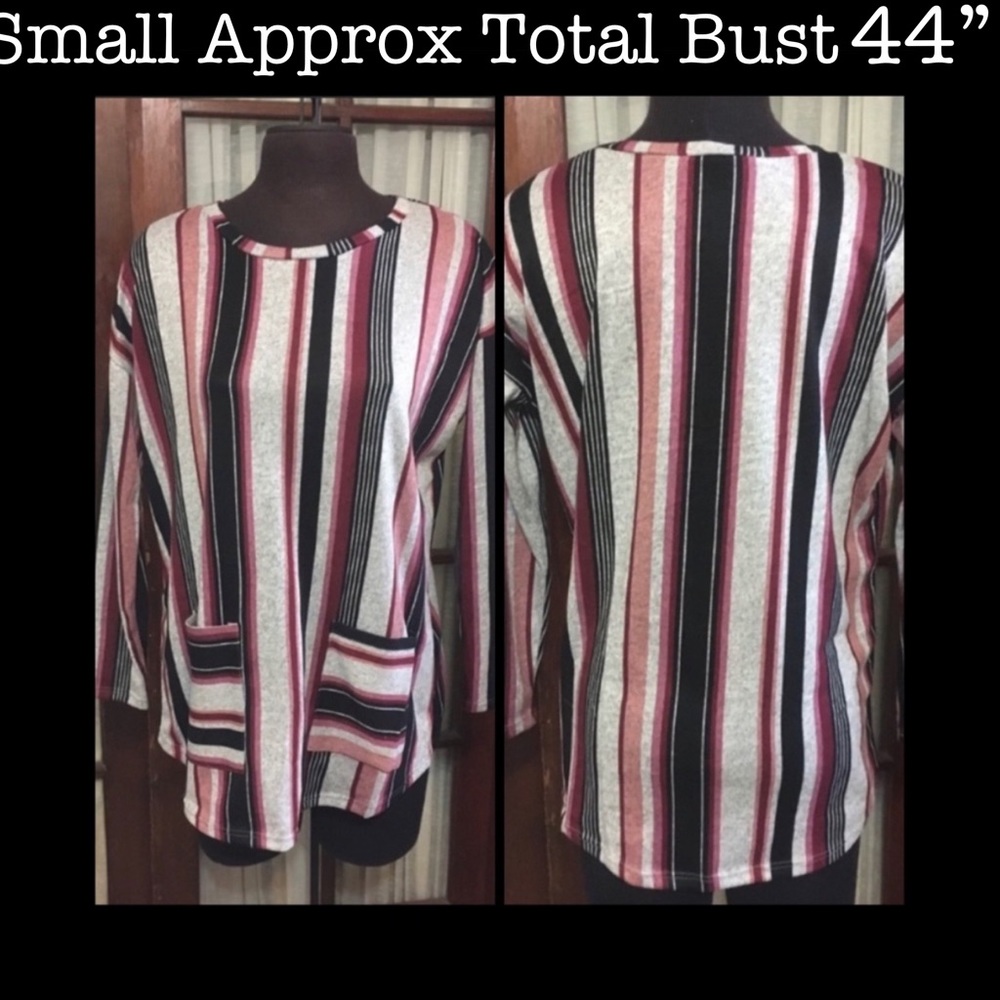 Oversized STRIPED PRINT TUNIC TOP /W SIDE POCKETS - Picture 1 of 8